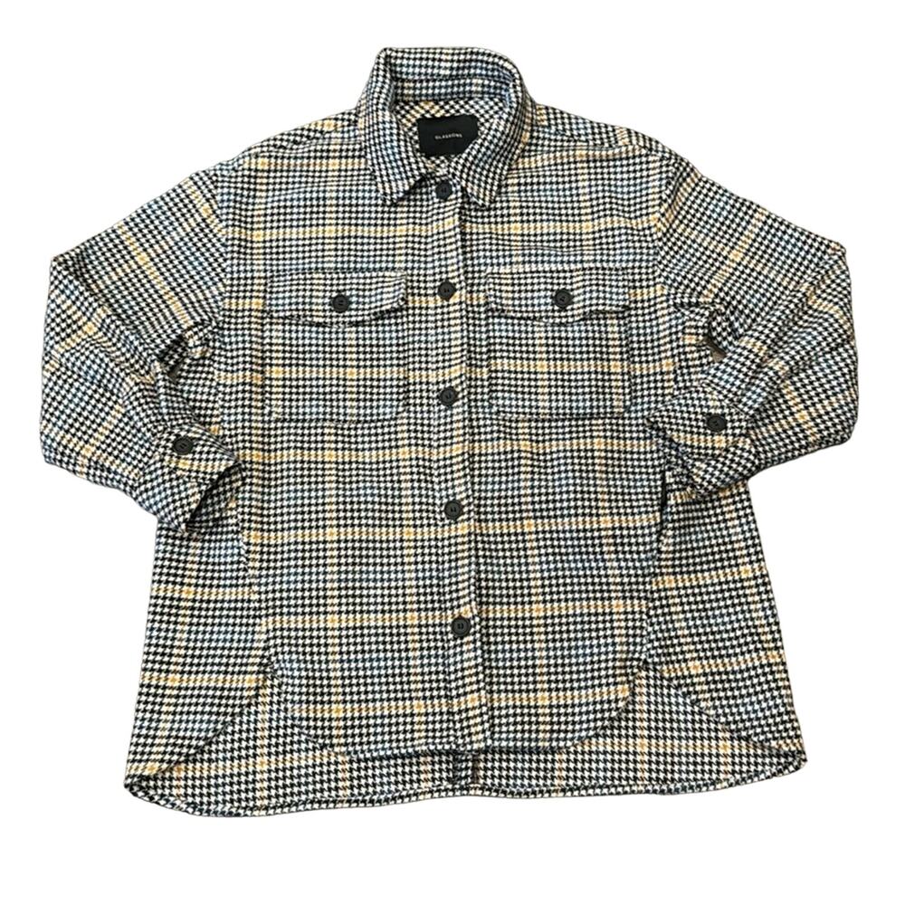Glassons Women's Houndstooth Shirt Jacket Black Yellow Blue Size M